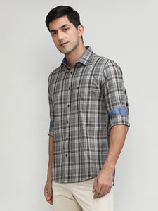 Light Brown Slim Fit Premuim Cotton Checks Shirt With Regular Pocket-SS25
