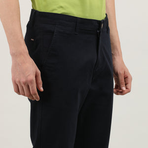 Navy Cotton Trousers-Slim Tapered Fit