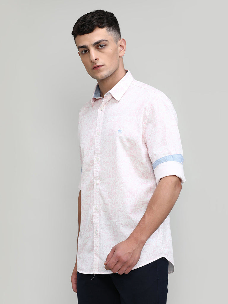 Pink Slim Fit Premium Cotton Printed Shirt