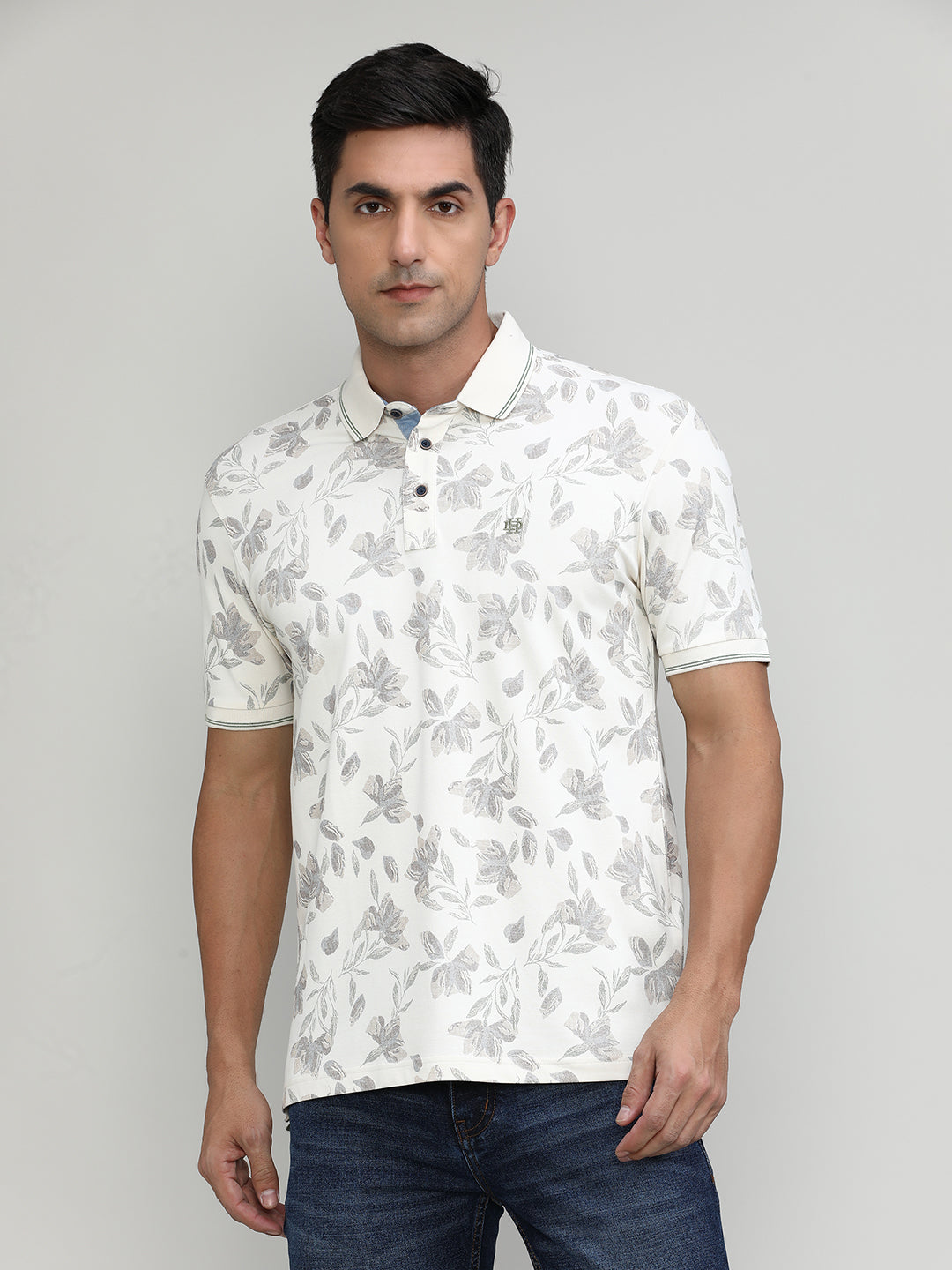 Sepia Pique Cotton Lycra Printed Polo T-shirt
