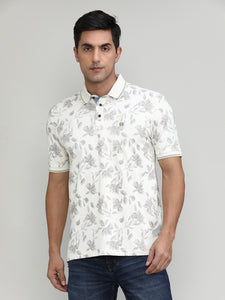 Sepia Pique Cotton Lycra Printed Polo T-shirt