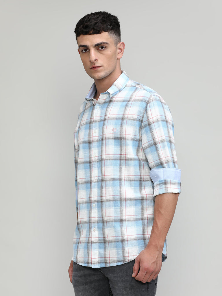 Sky Slim Fit Premuim Cotton Button Down Collar Checks Shirt