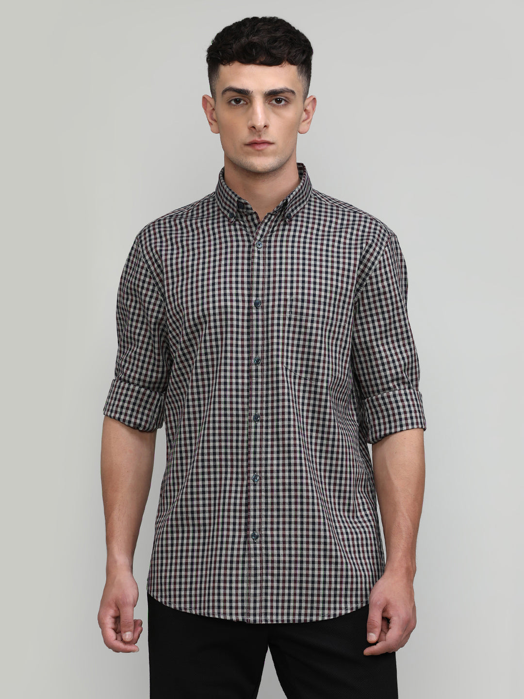 Exclusive Purple Collection Maroon Slim Fit Premium Cotton Checks Shirt
