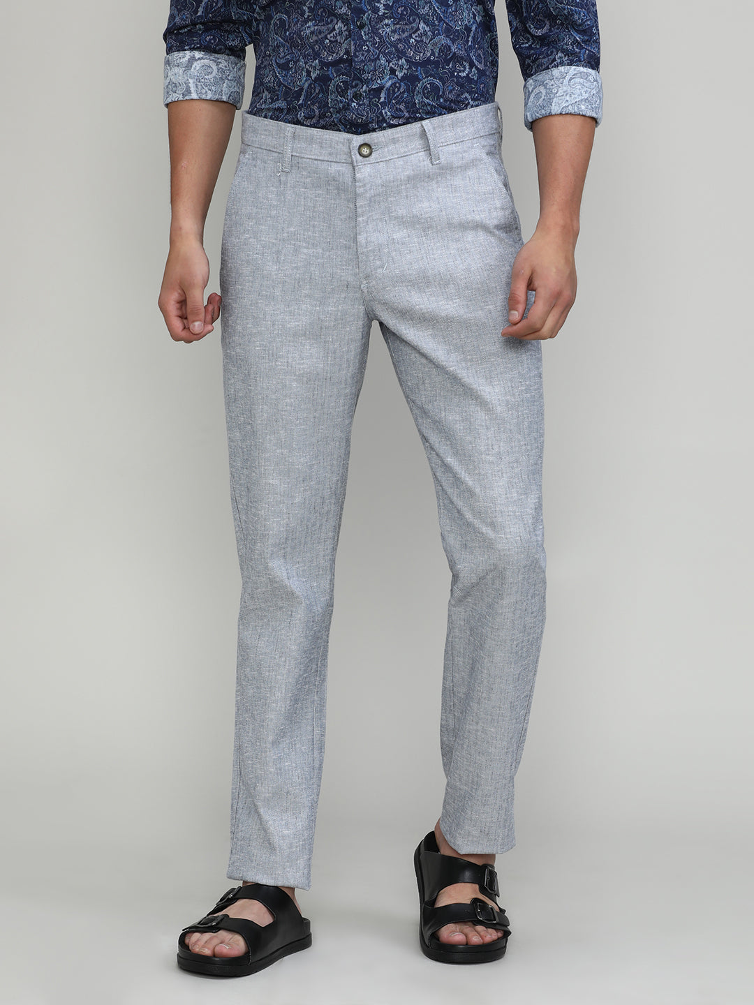 Blue Mist Shade Cotton Trousers Slim Tapered Fit