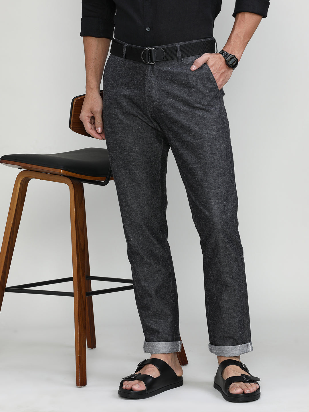 Black Cotton Trousers Slim Tapered Fit