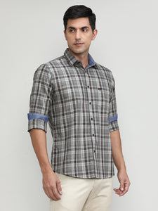 Light Brown Slim Fit Premuim Cotton Checks Shirt With Regular Pocket-SS25