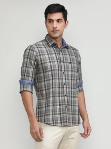 Light Brown Slim Fit Premuim Cotton Checks Shirt With Regular Pocket