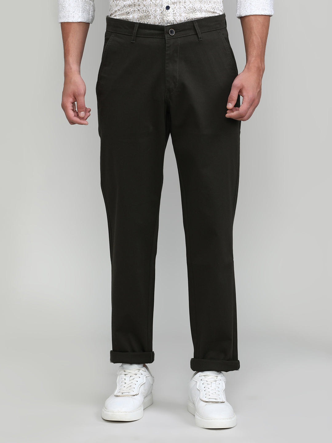 Dark Olive Shade Cotton Trousers Slim Tapered Fit