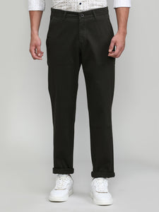 Dark Olive Shade Cotton Trousers Slim Tapered Fit