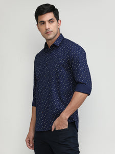 Navy Slim Fit Premium Cotton Printed Shirt -SS25