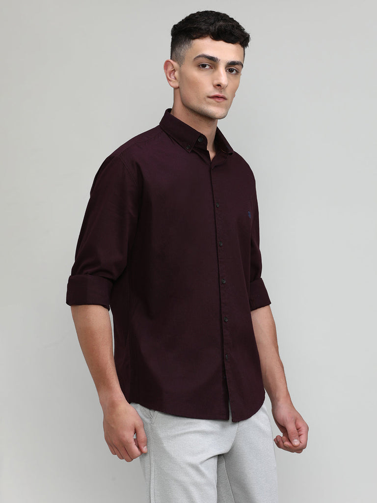Fine Wine Shade Slim Fit Premium Cotton Lycra Solid Shirt