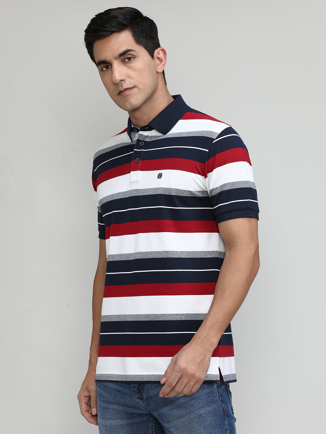Maroon Pique Cotton Lycra Stripes Polo T-shirt