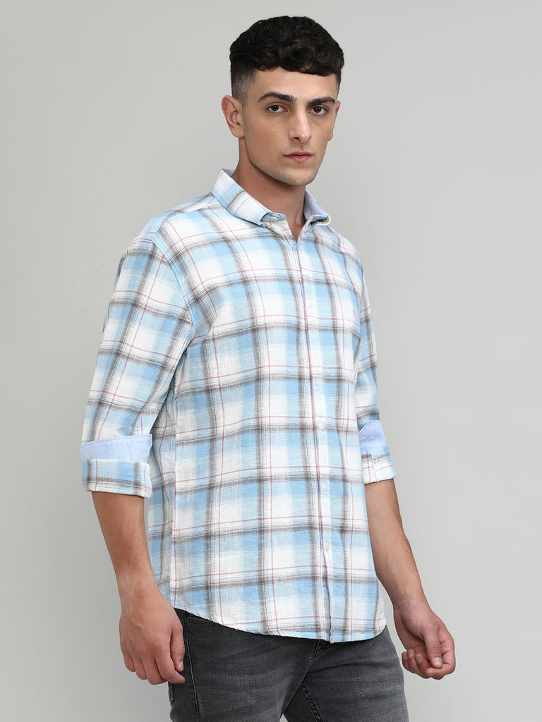 Sky Slim Fit Premuim Cotton Button Down Collar Checks Shirt