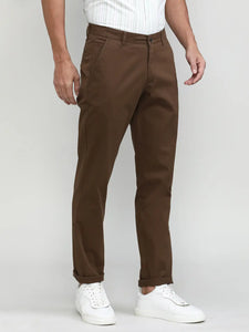 Brown Cotton Trousers Slim Tapered Fit