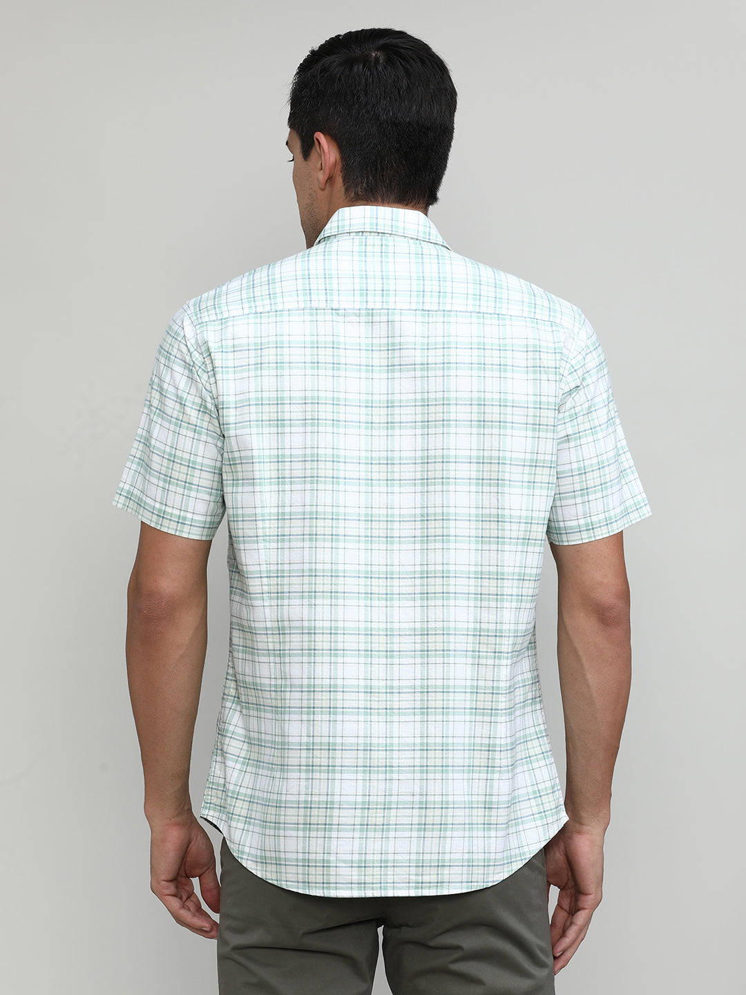 Fern Green Slim Fit Premuim Cotton Checks Shirt With Pocket-SS25