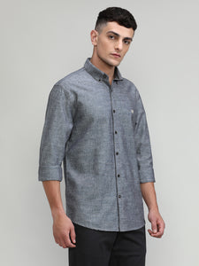 Black Slim Fit Premium Cotton Lycra Solid Shirt-SS25