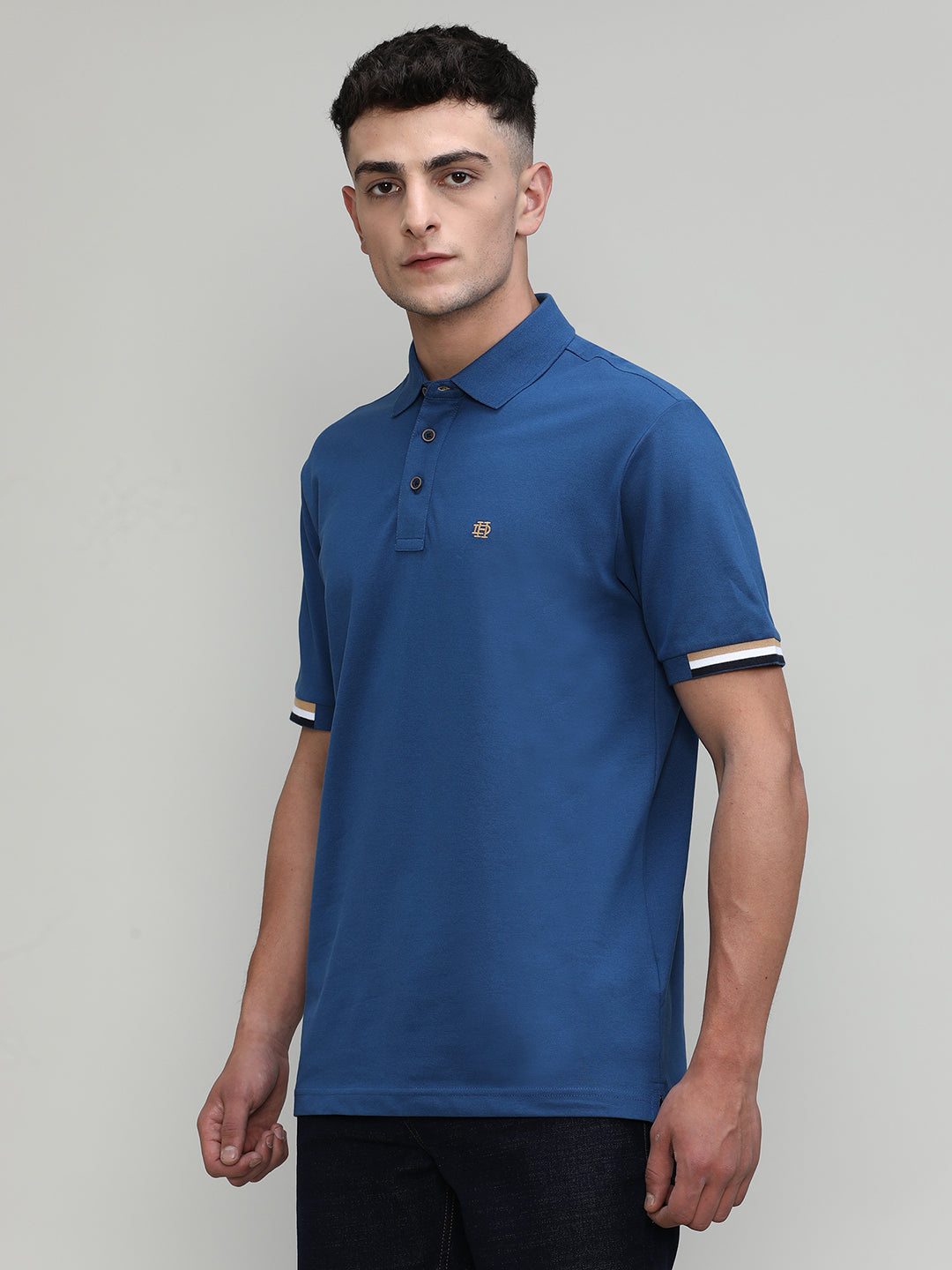 Indigo Pique Cotton Lycra Solid Polo T-shirt