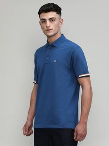 Indigo Pique Cotton Lycra Solid Polo T-shirt