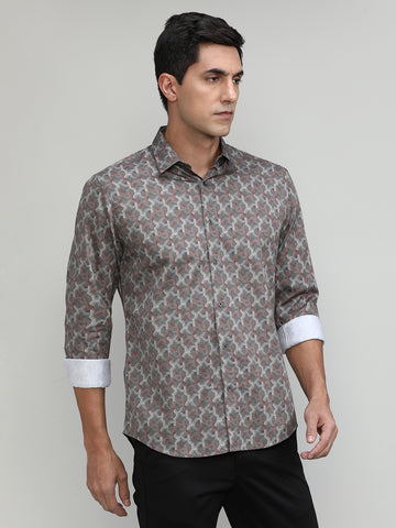 Exclusive Purple Collection Red Copper Slim Fit Printed Premium Cotton Shirt