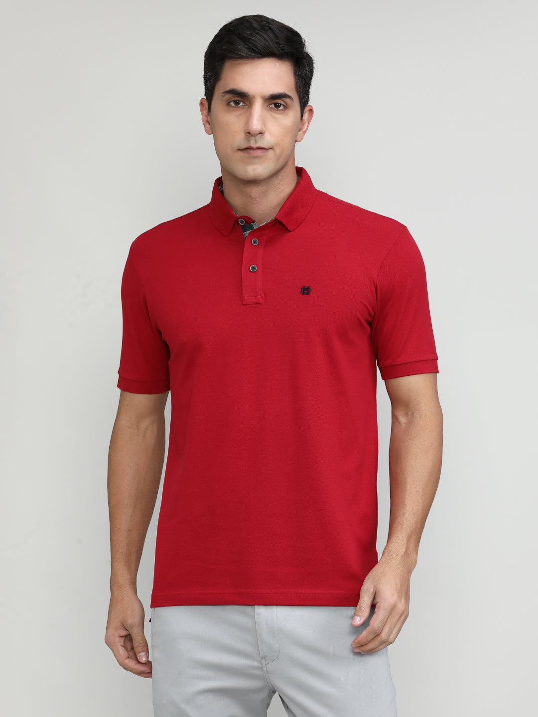 Deep Red Pique Cotton Lycra Solid Polo T-shirt