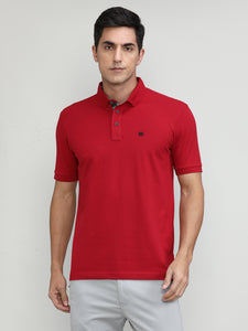 Deep Red Pique Cotton Lycra Solid Polo T-shirt