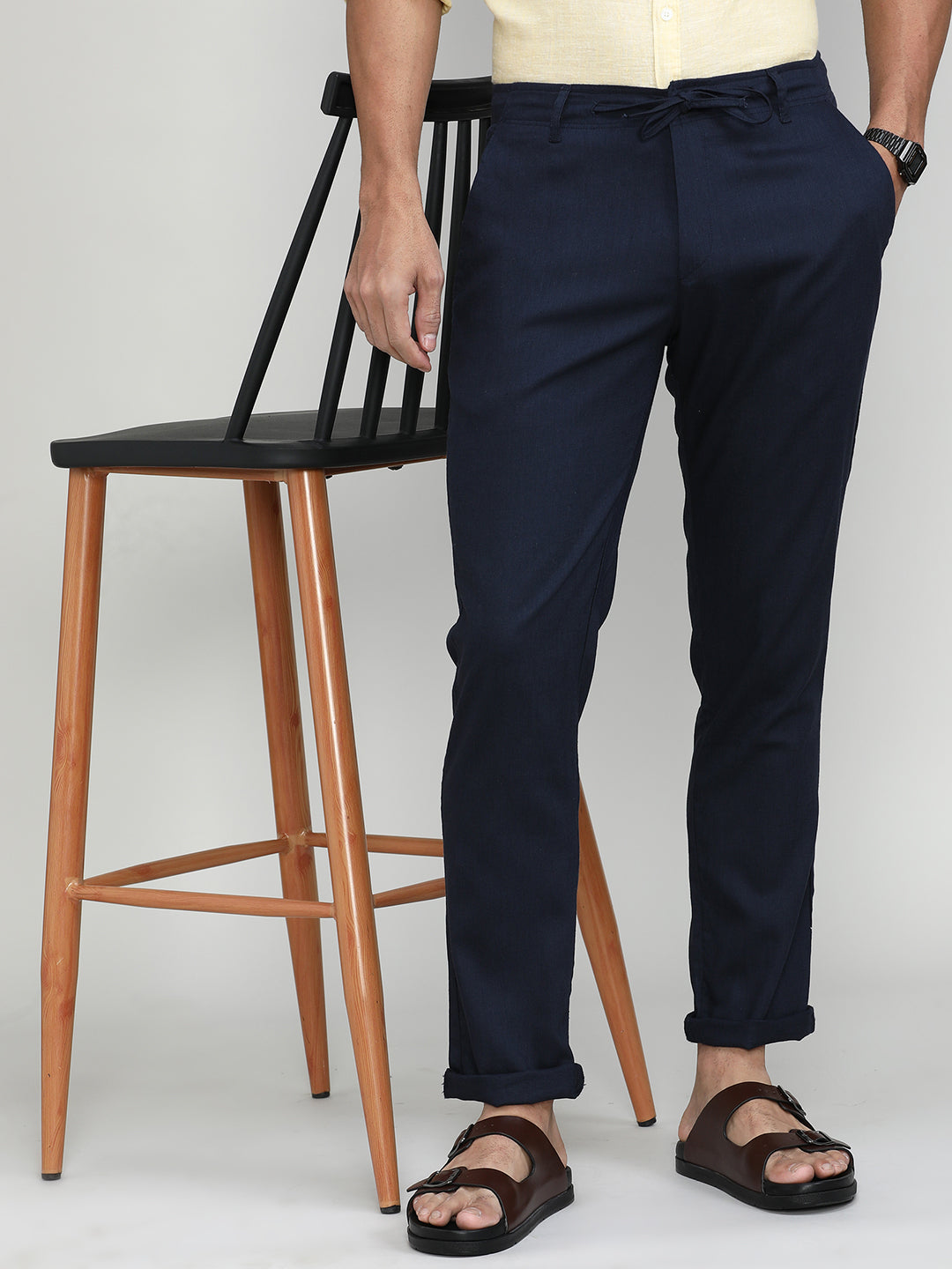 Navy Cotton Travel Trousers Regular Fit