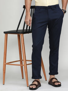 Navy Cotton Travel Trousers Regular Fit