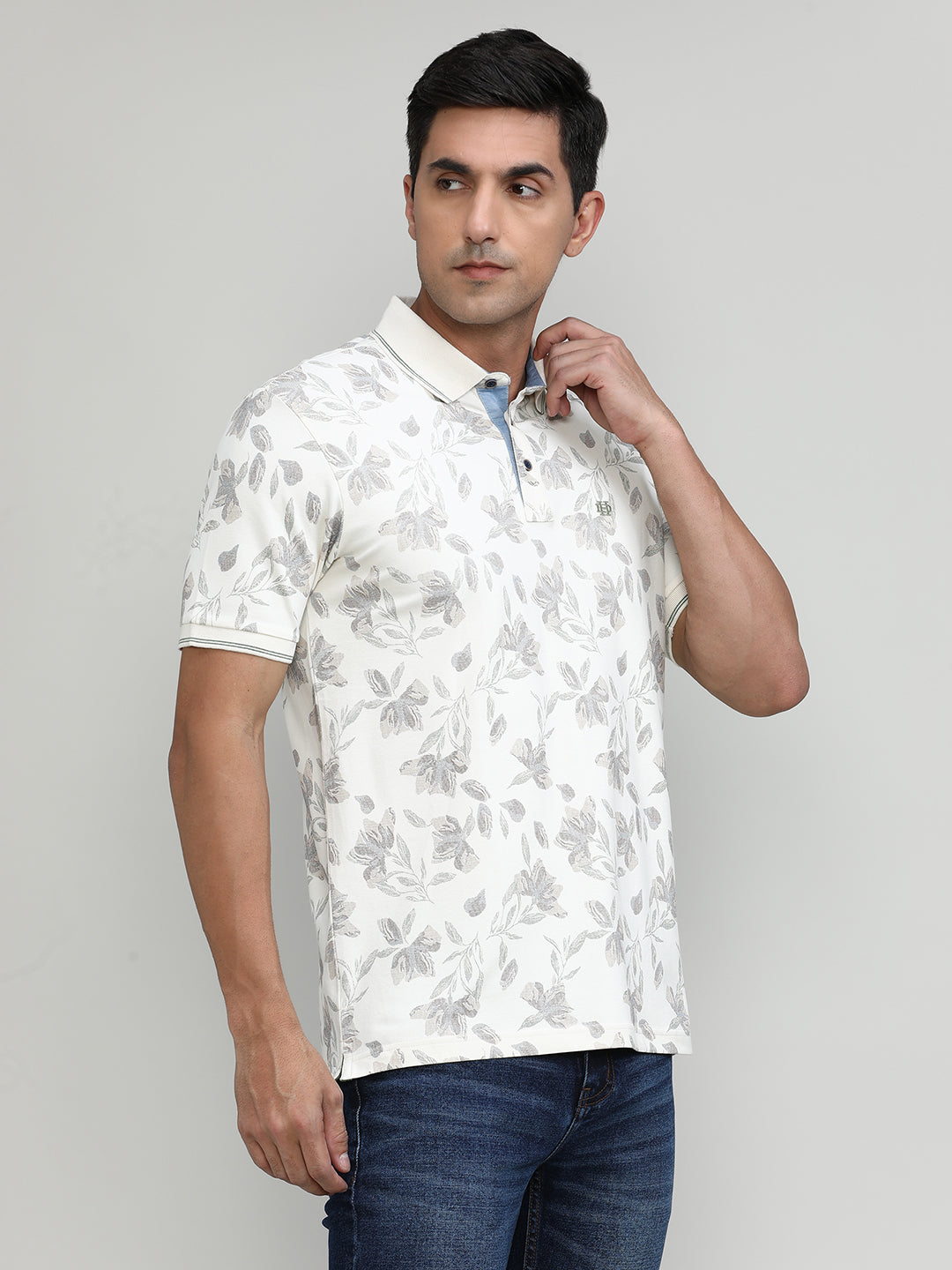 Sepia Pique Cotton Lycra Printed Polo T-shirt