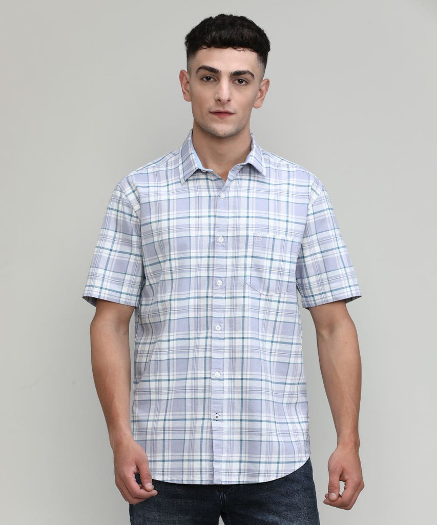 Lilac Slim Fit Premuim Cotton Checks Shirt With Pocket