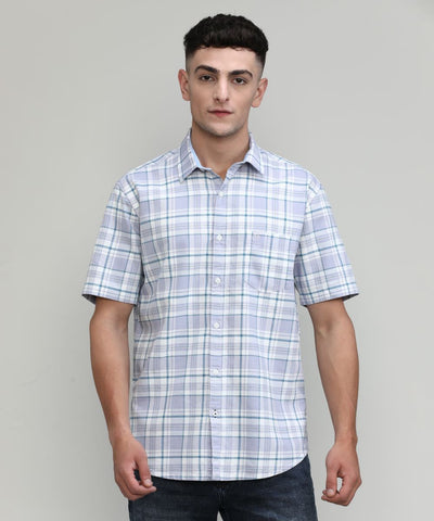 Lilac Slim Fit Premuim Cotton Checks Shirt With Pocket