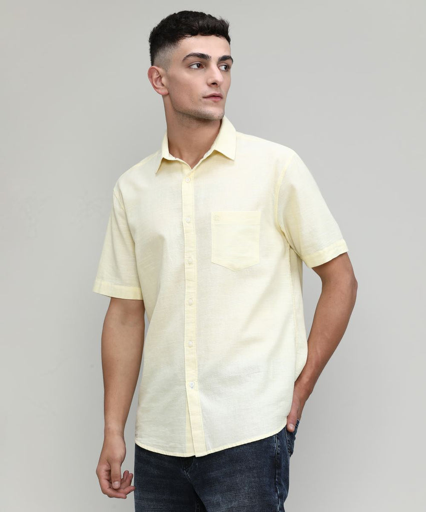 Lemon Slim Fit Premium Cotton Lycra Solid Shirt With Pocket