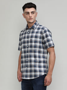 Slate Shade Slim Fit Premuim Cotton Checks Shirt With Pocket-SS25