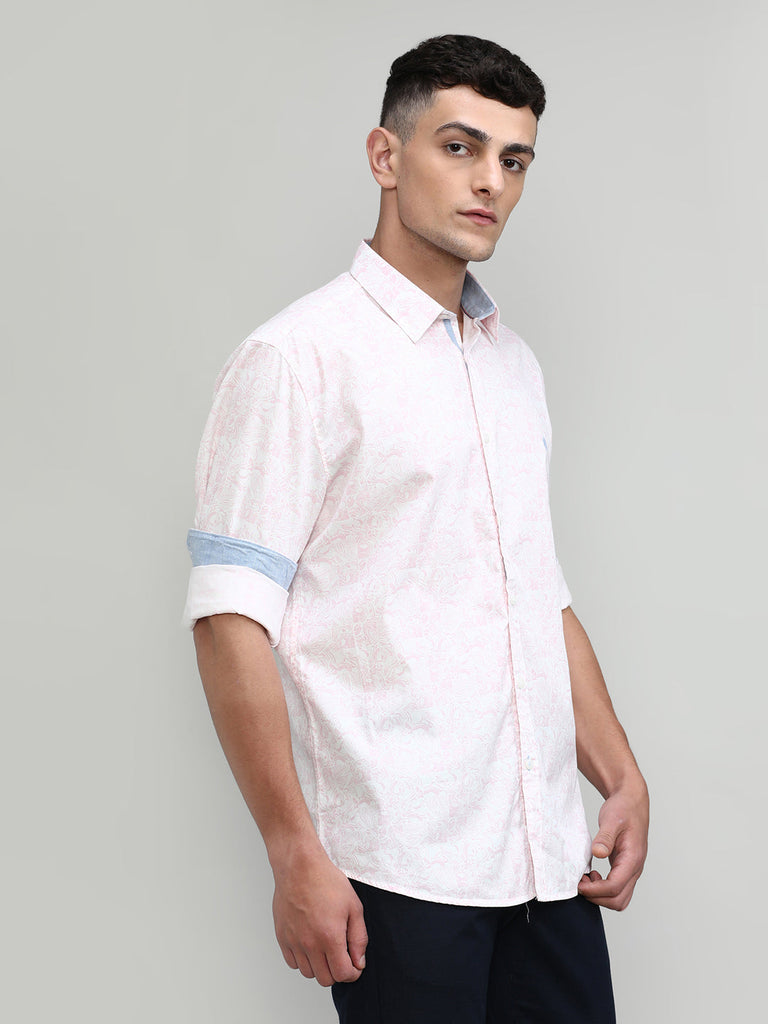 Pink Slim Fit Premium Cotton Printed Shirt