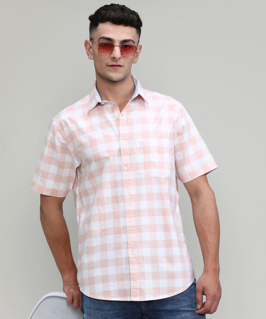 Pink Sand Slim Fit Premuim Cotton Checks Shirt With Pocket