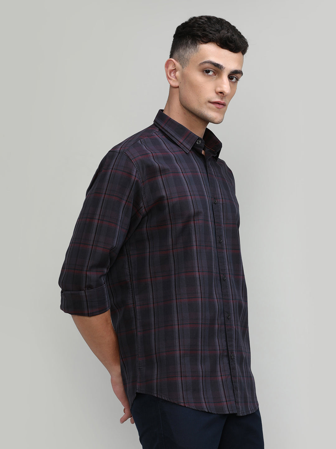 Exclusive Purple Collection Deep Green Slim Fit Premium Cotton Checks Shirt