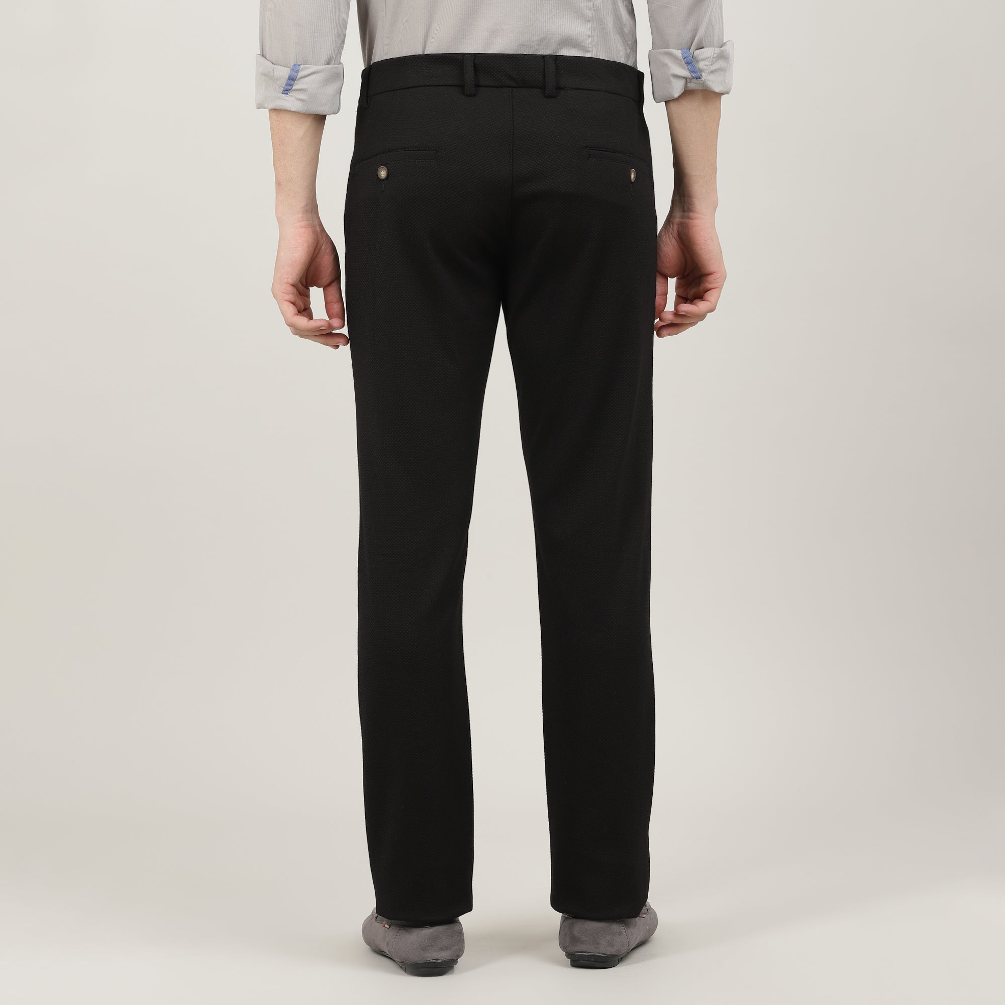 Black-Cotton Trousers-Slim Tapered Fit