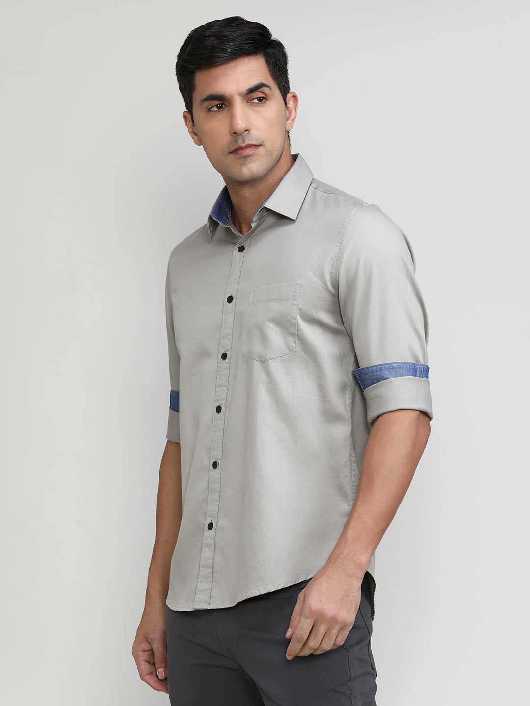Sand Stone Slim Fit Premium Cotton Lycra Solid Shirt With Pocket