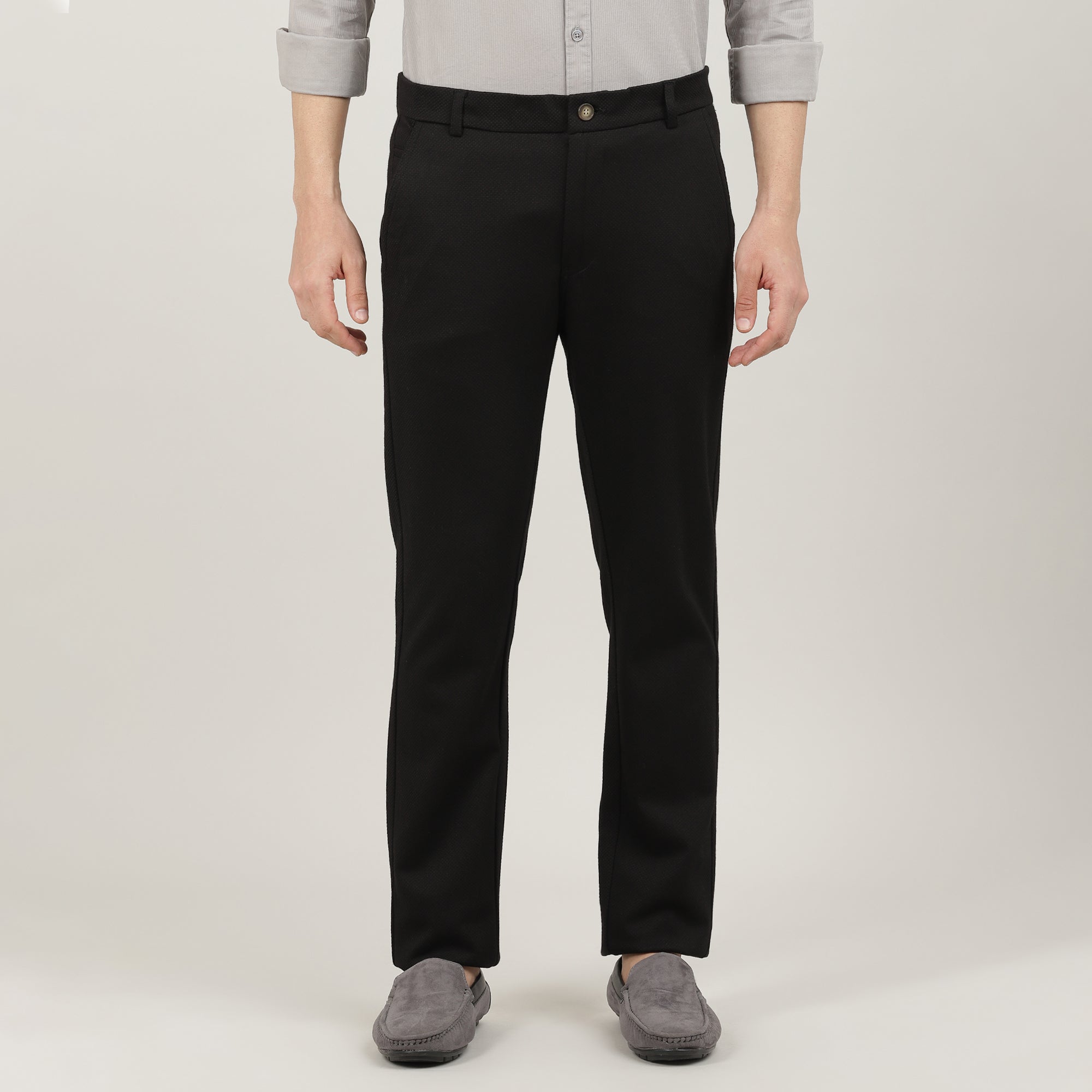 Black-Cotton Trousers-Slim Tapered Fit
