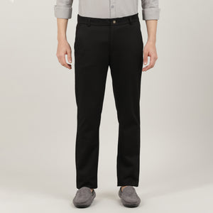 Black-Cotton Trousers-Slim Tapered Fit