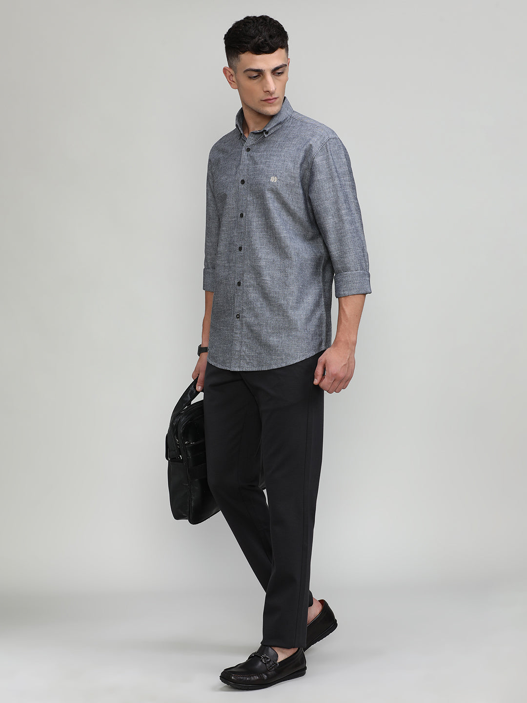 Black Slim Fit Premium Cotton Lycra Solid Shirt-SS25