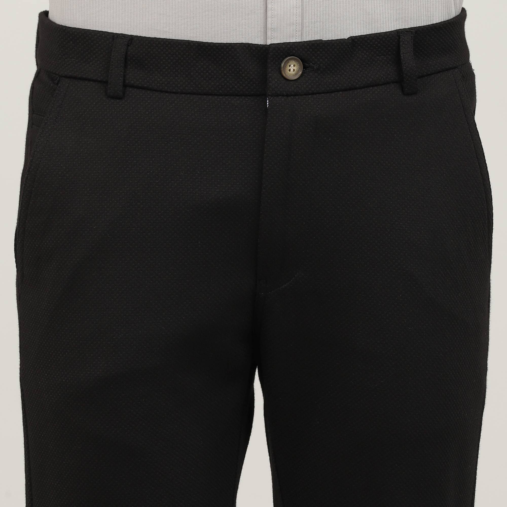 Black-Cotton Trousers-Slim Tapered Fit