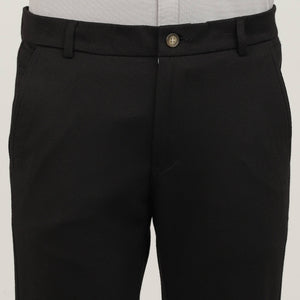 Black-Cotton Trousers-Slim Tapered Fit