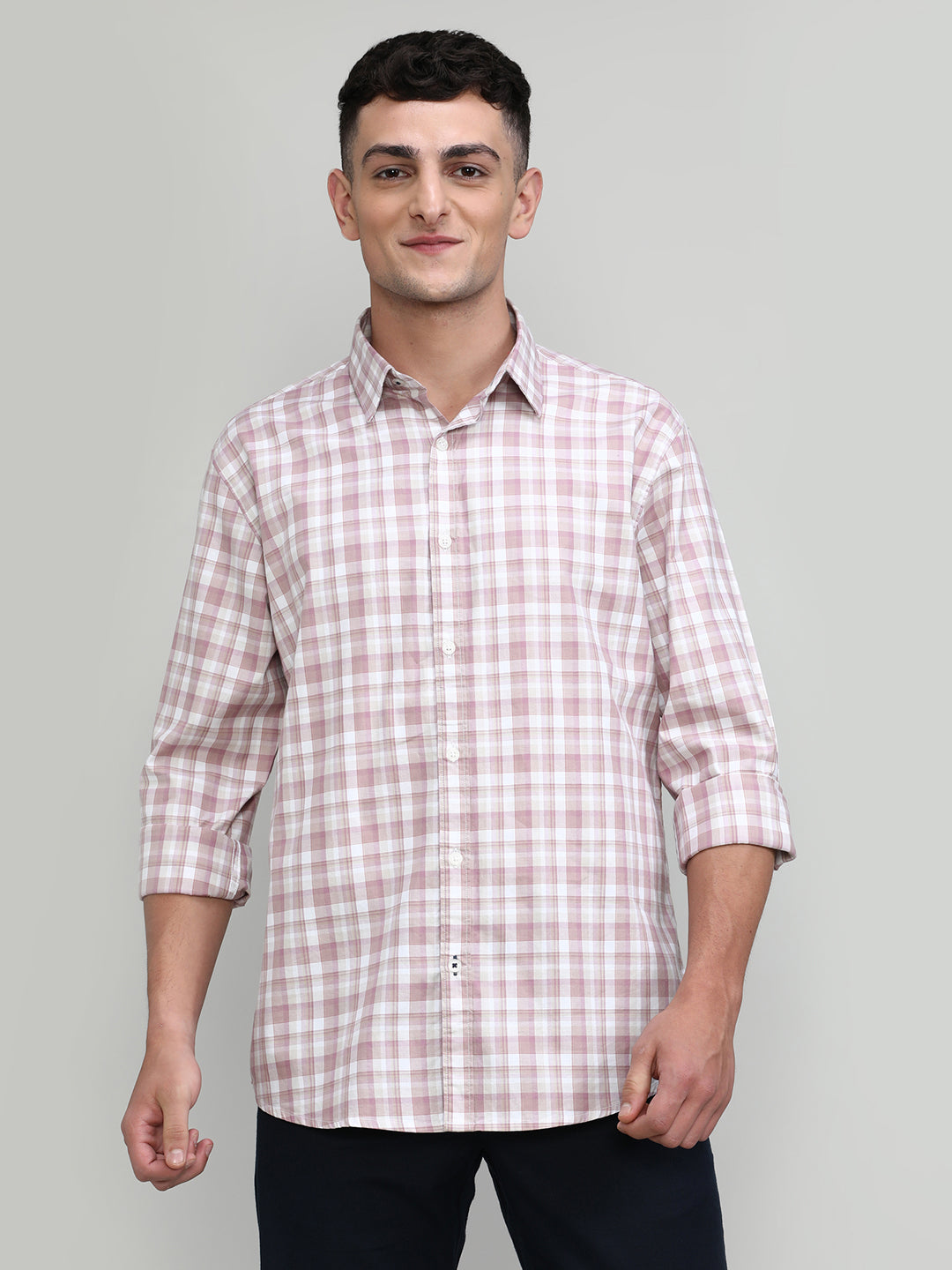 Exclusive Purple Collection Fig Shade Slim Fit Premium Cotton Checks Shirt