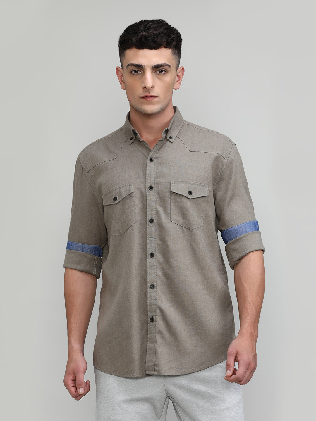 Muddy Shade Slim Fit Premium Cotton Lycra Solid Shirt With Pocket-SS25