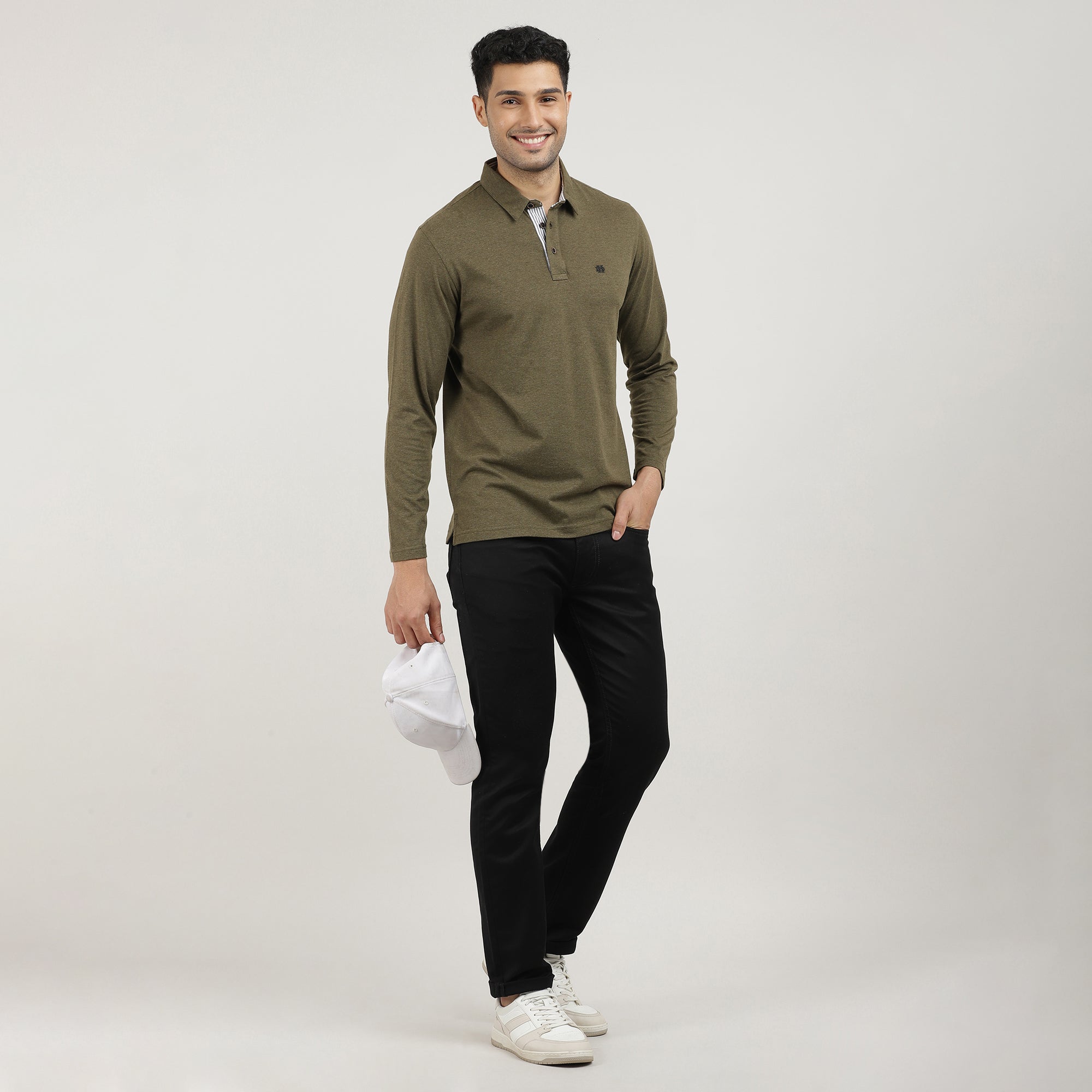 MELANGE OLIVE-FULL SLEEVES-POLO-TSHIRT-AW24