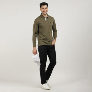 MELANGE OLIVE-FULL SLEEVES-POLO-TSHIRT-AW24