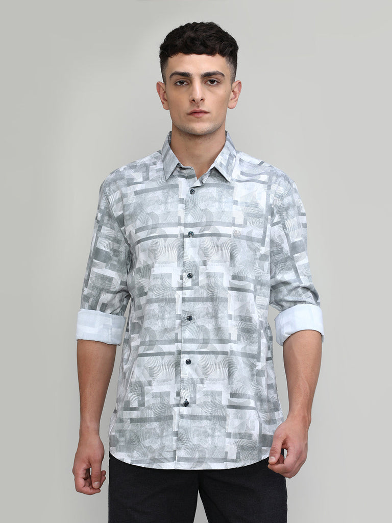 Lilac Slim Fit Premium Cotton Printed Shirt