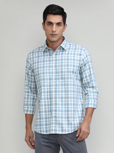 Exclusive Purple Collection Water Blue Slim Fit Premuim Cotton Checks Shirt