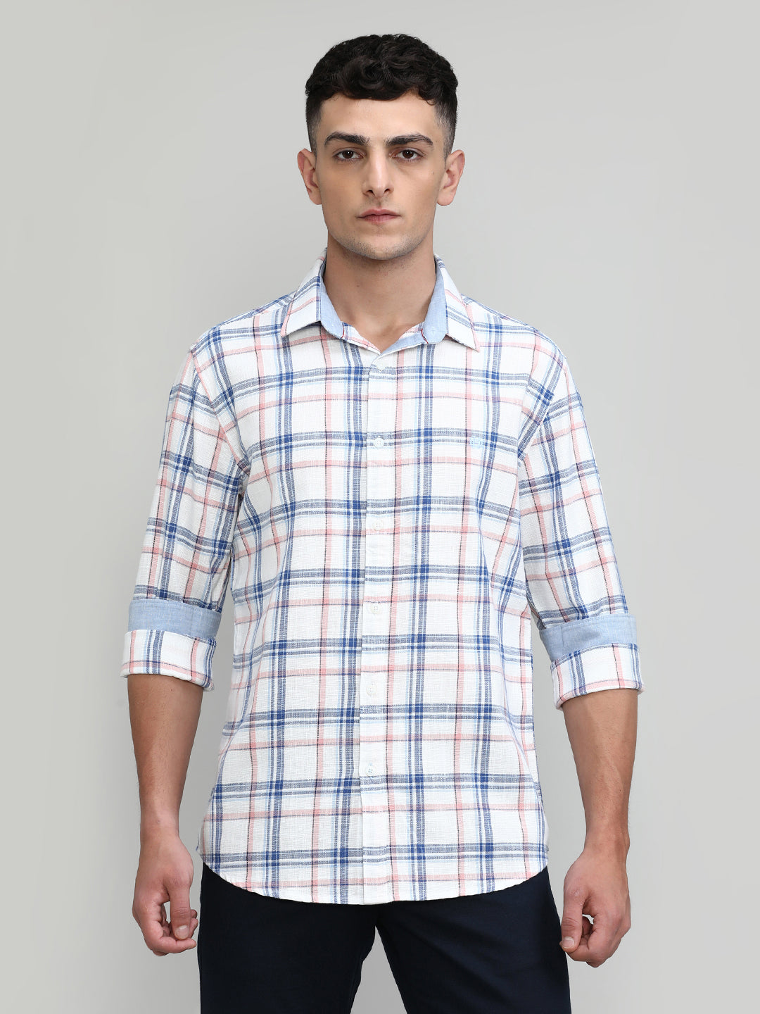 Royal Blue Slim Fit Premuim Cotton Checks Shirt -SS25