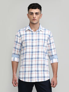Royal Blue Slim Fit Premuim Cotton Checks Shirt -SS25